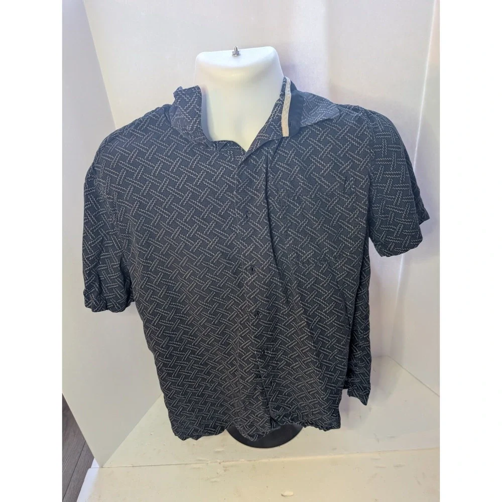 Nat Nast Dark Blue Button Up Shirt Size Large Luxury Originals 70% Silk L Mens
